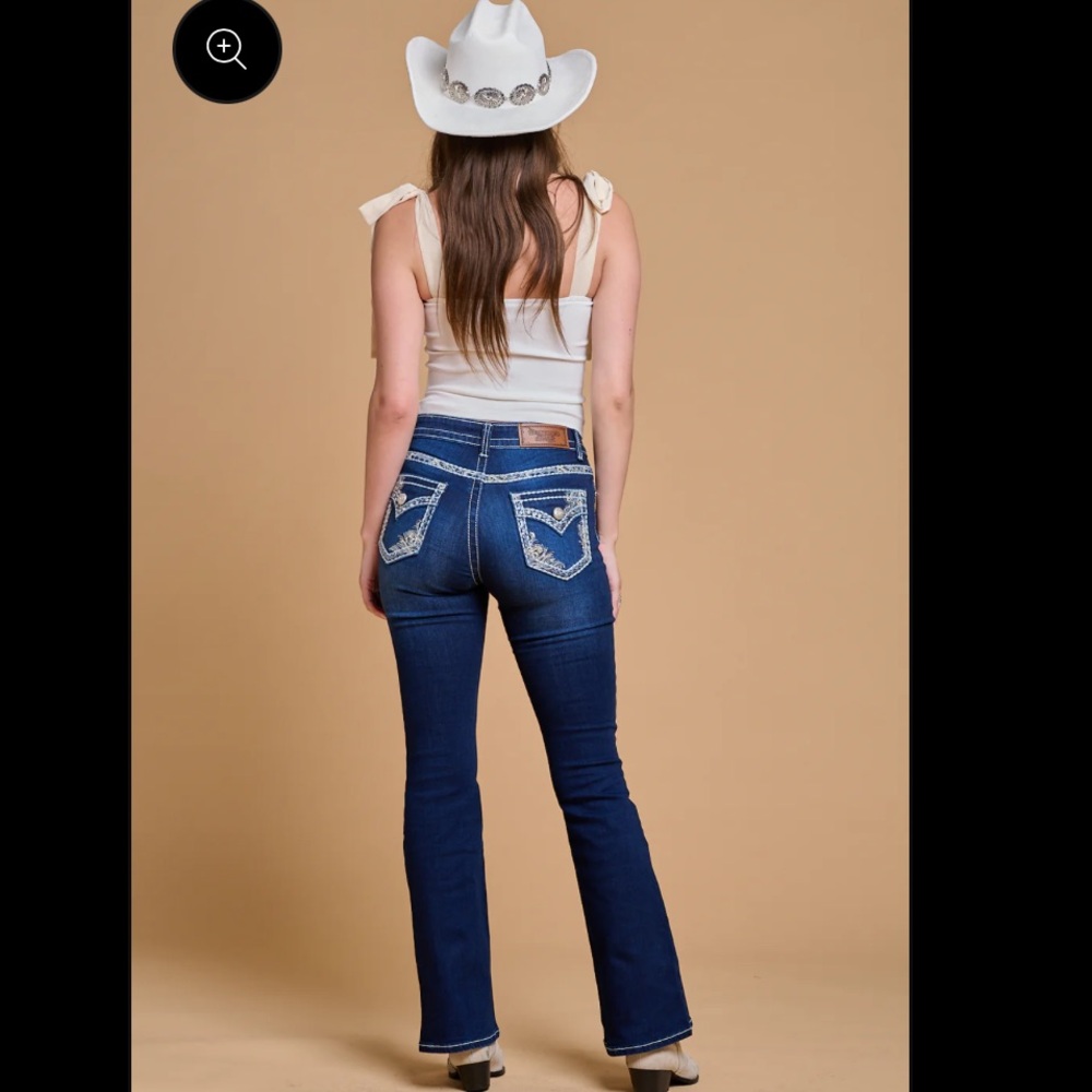 Flared Westfield Eagle Dark Blue Western Jeans with Embellished Pockets 7 Y2K